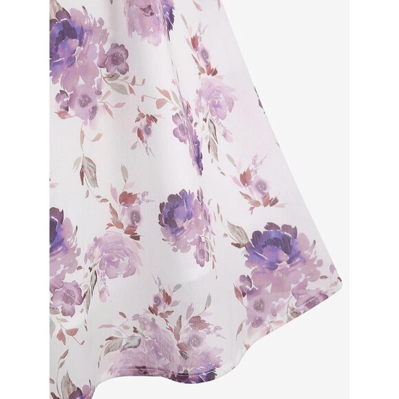 Plus Size Floral Sundress Set Chiffon Midi Crop Top Casual Summer - Picture 5 of 5